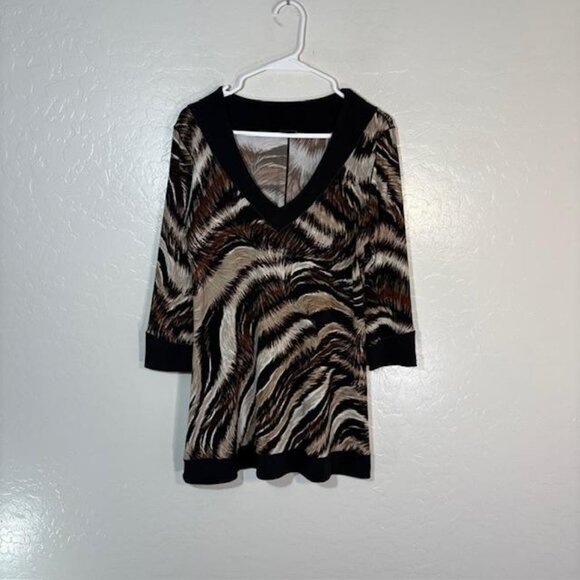 Eva Varro Shirt Womens Medium Animal Print V Neck 3/4 Sleeve Tunic Made USA - Picture 1 of 6